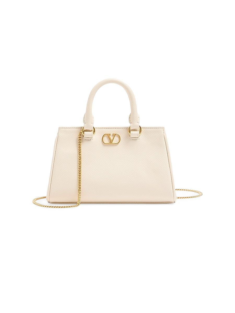 Women's Mini VLogo Signature Top Handle Bag in Grainy Calfskin - Ivory