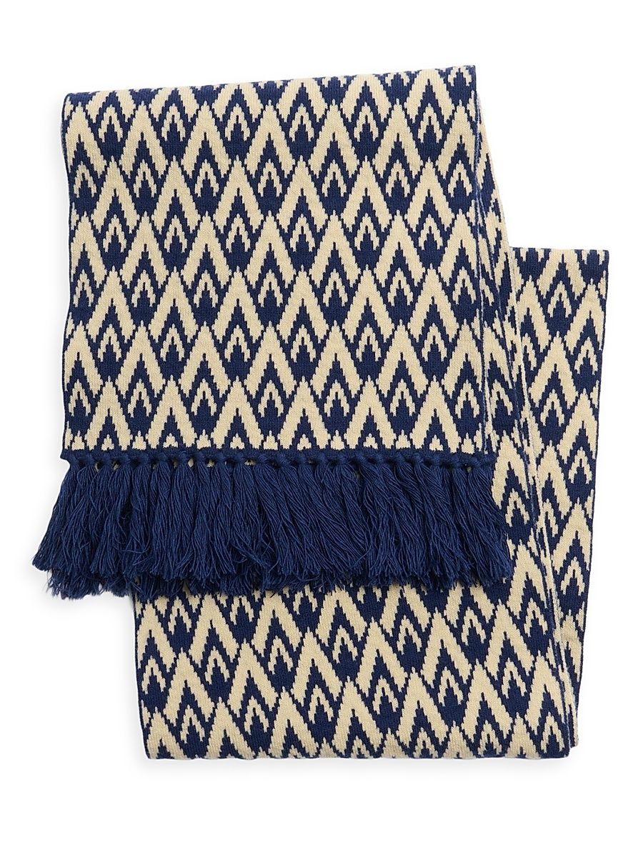 Men's Toute La V Knitted Wool Scarf - Ivory Navy