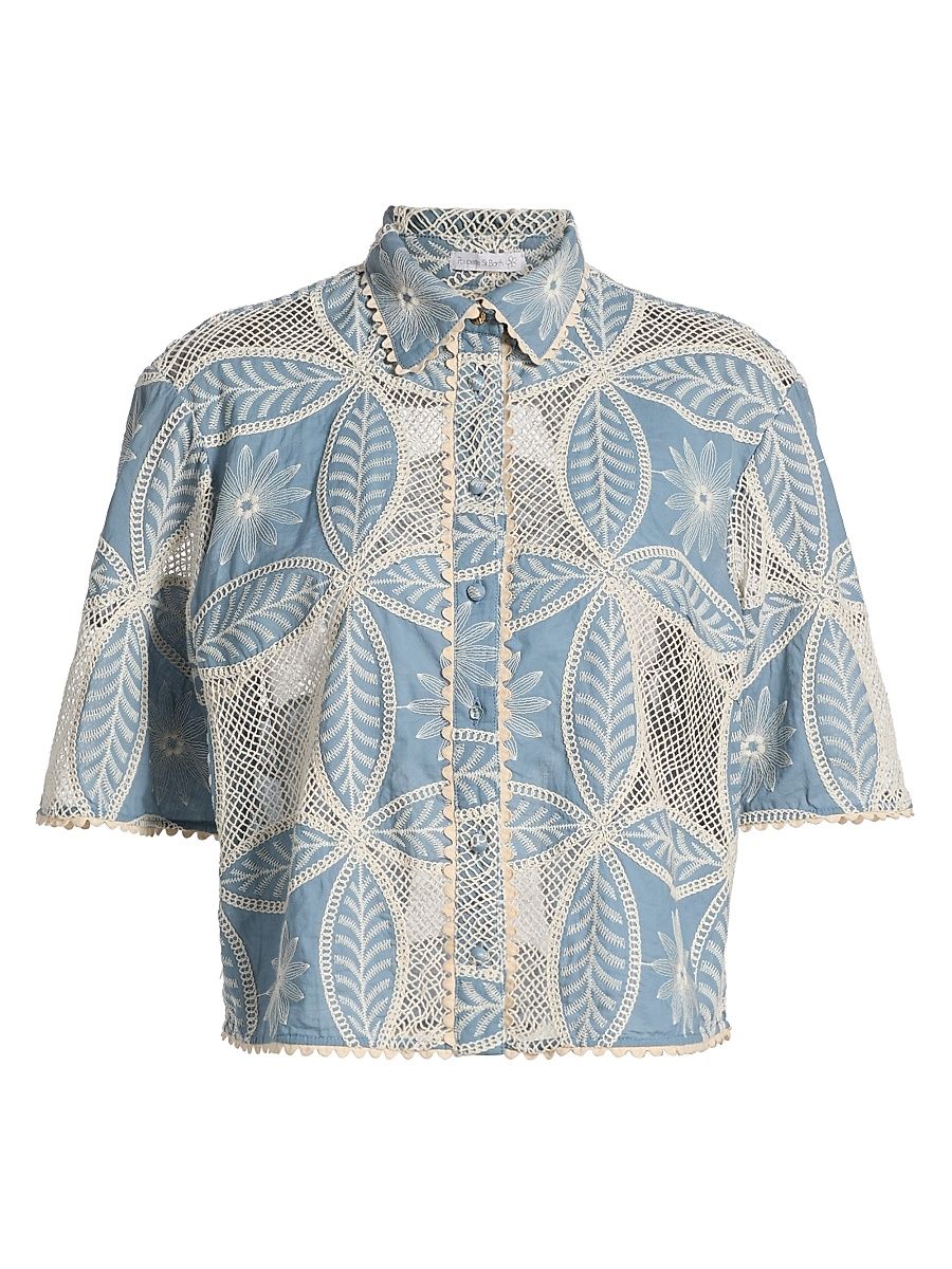 Women's Java Embellished Button-Front Shirt - Blue Plain - Size XS