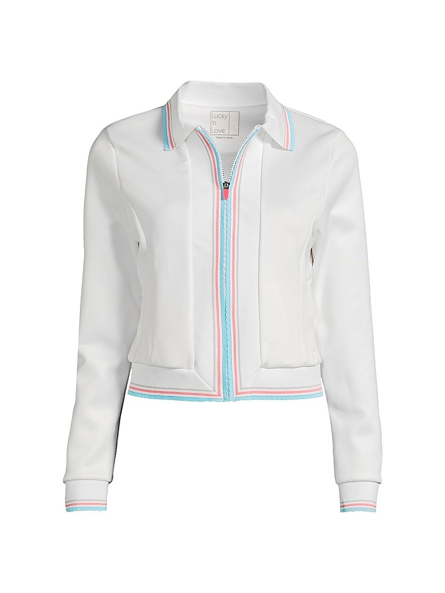Women's Retro Revival Striped Semi-Fit Jacket - White - Size XL