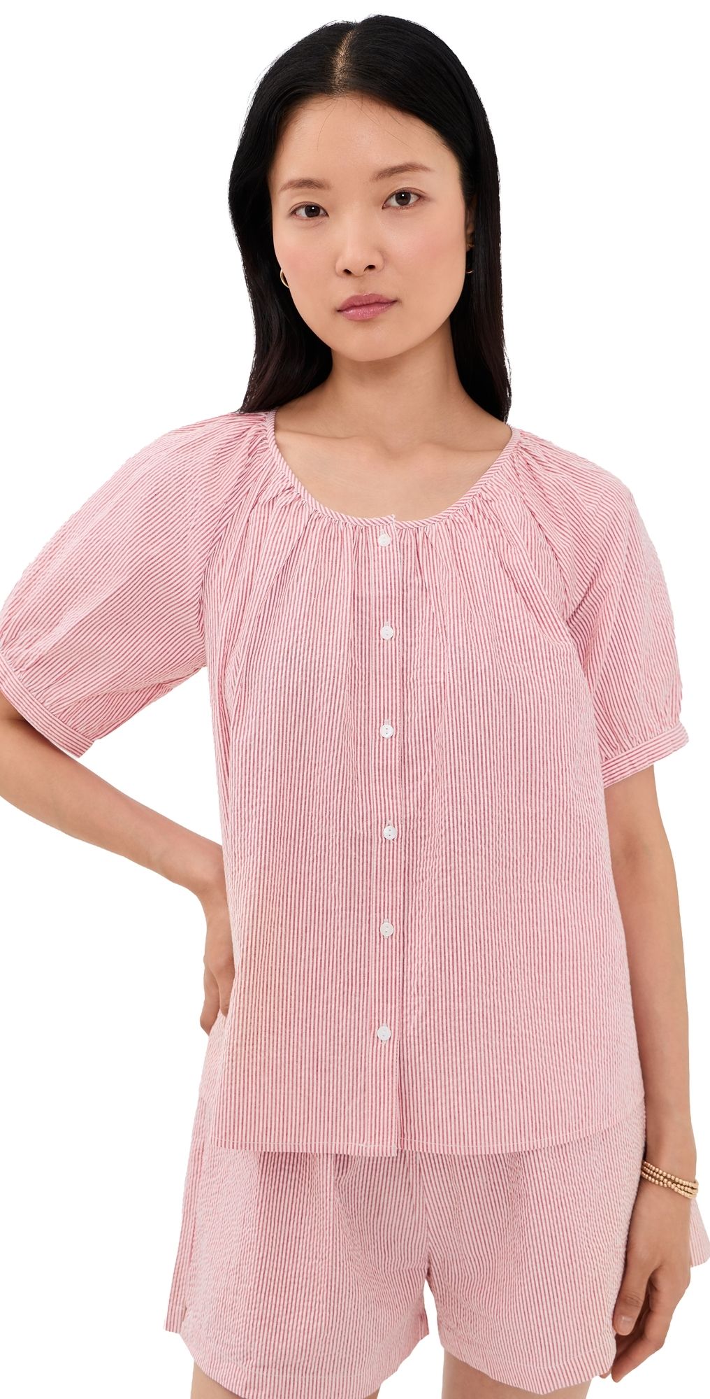 Marea Everly Top Red/White Seersucker XS