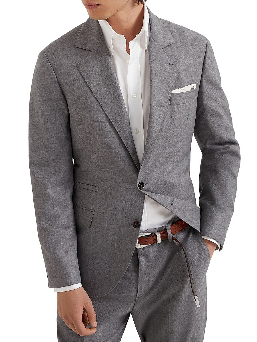 Men's Virgin Wool and Silk Lightweight Hopsack Blazer - Grey - Size 40