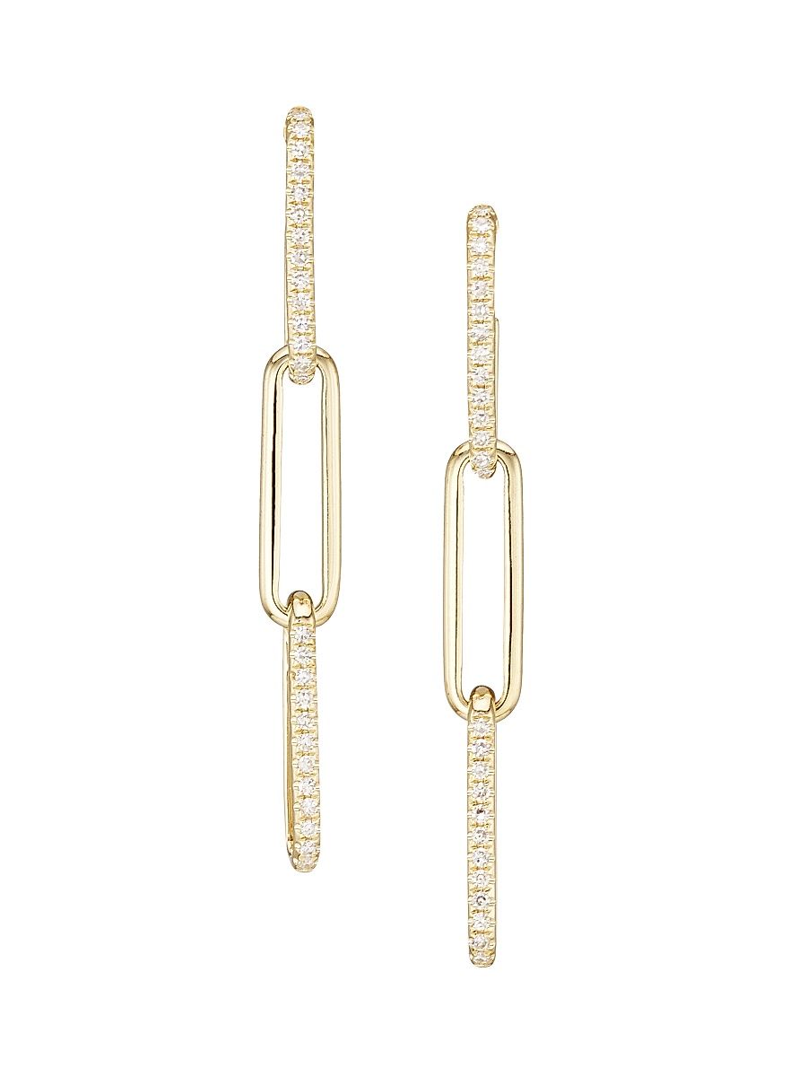 Women's 14K Gold & Diamond Paper Clip Link Drop Earrings - Yellow Gold