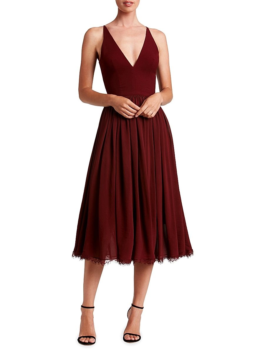 Women's Alicia Chiffon Fit & Flare Dress - Burgundy - Size XXS