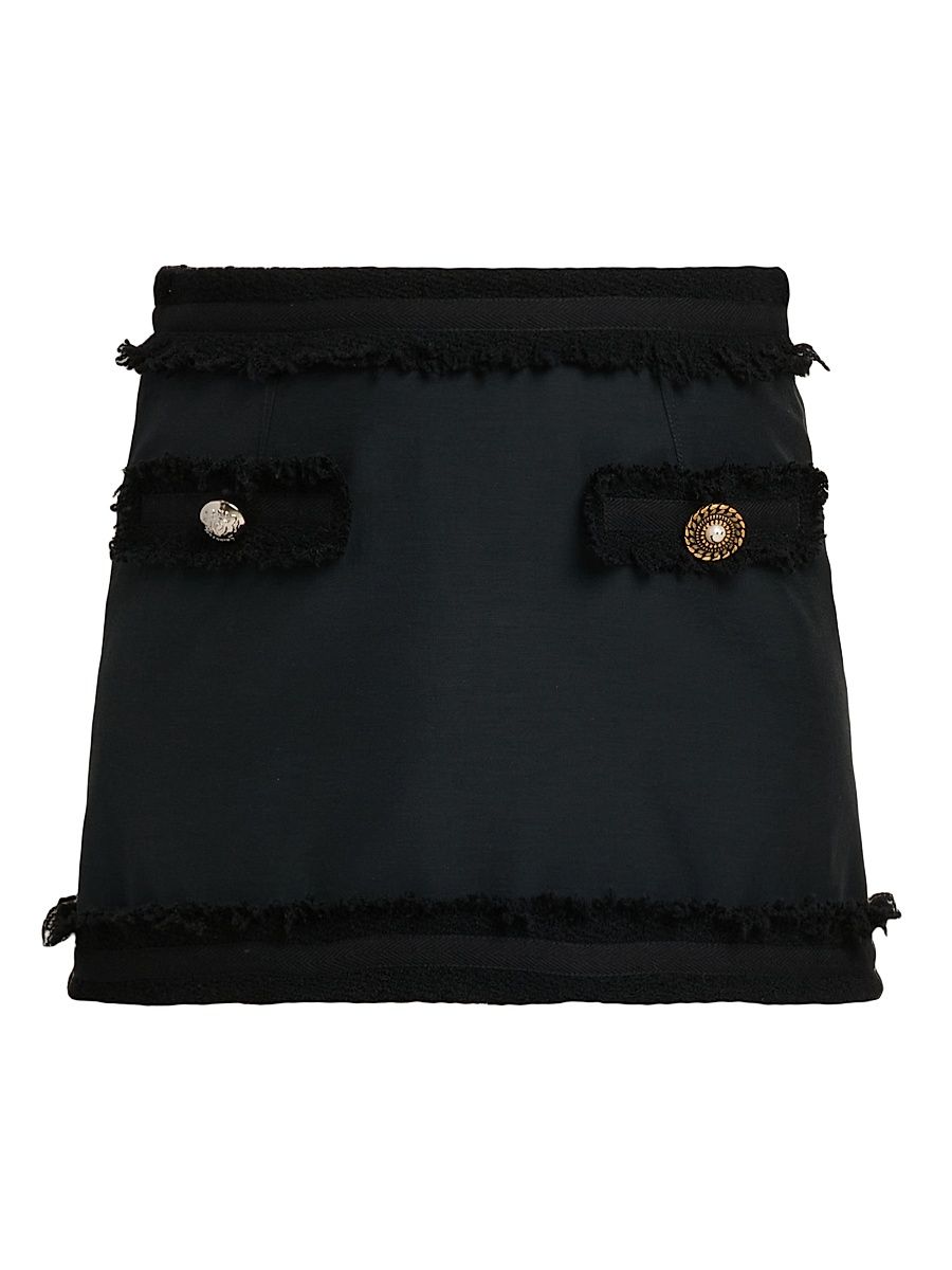 Women's Fringe Wool-Blend Miniskirt - Multi Black - Size 2