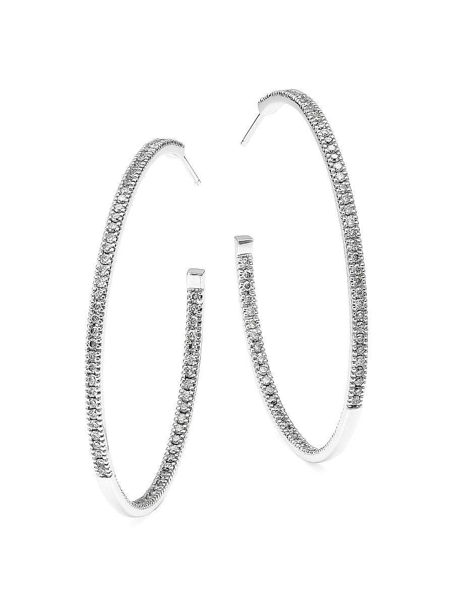 Women's 14K White Gold & Diamond Pave Hoop Earrings