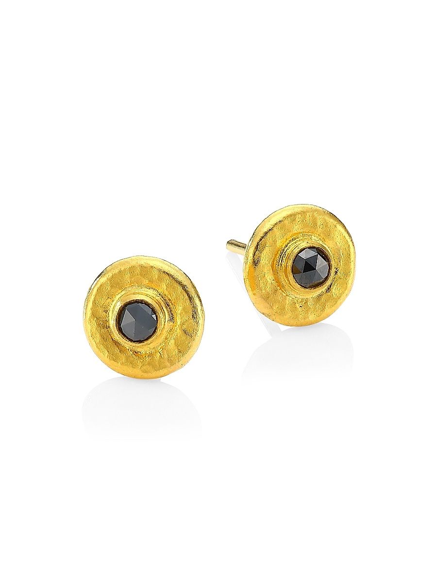 Women's Rain 24K Yellow Gold & Black Diamond Stud Earrings - Gold