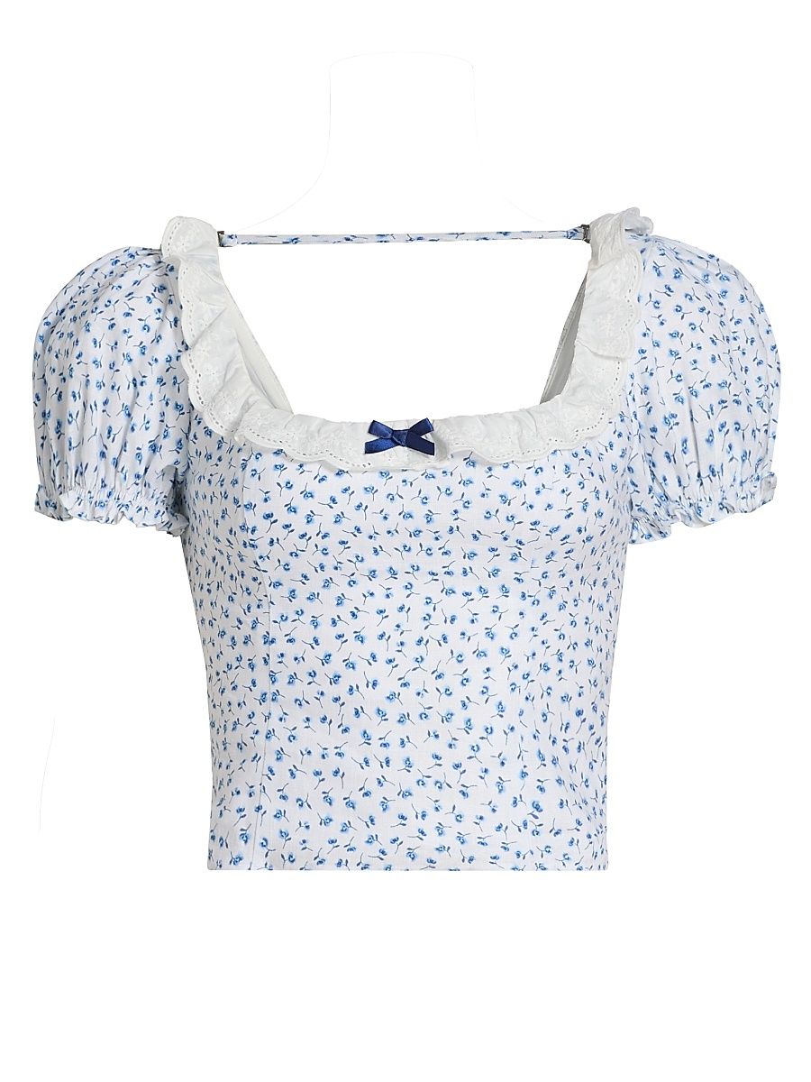 Women's Alice Floral Puff-Sleeve Linen Top - Hanna - Size 12