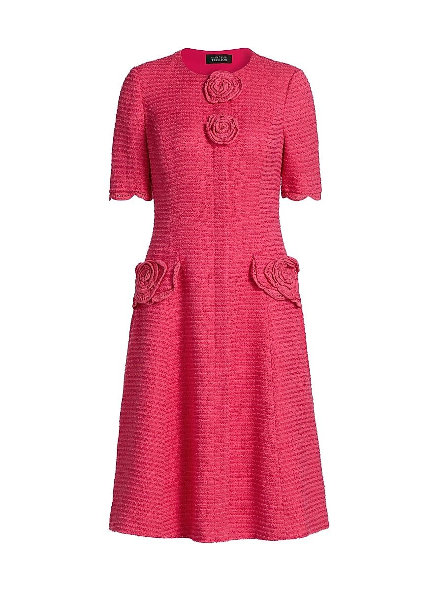 Women's Crochet Floral Bouclé Dress - Watermelon - Size 12