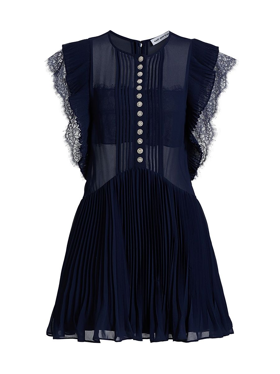 Women's Chiffon Ruffle A-Line Minidress - Navy - Size 12