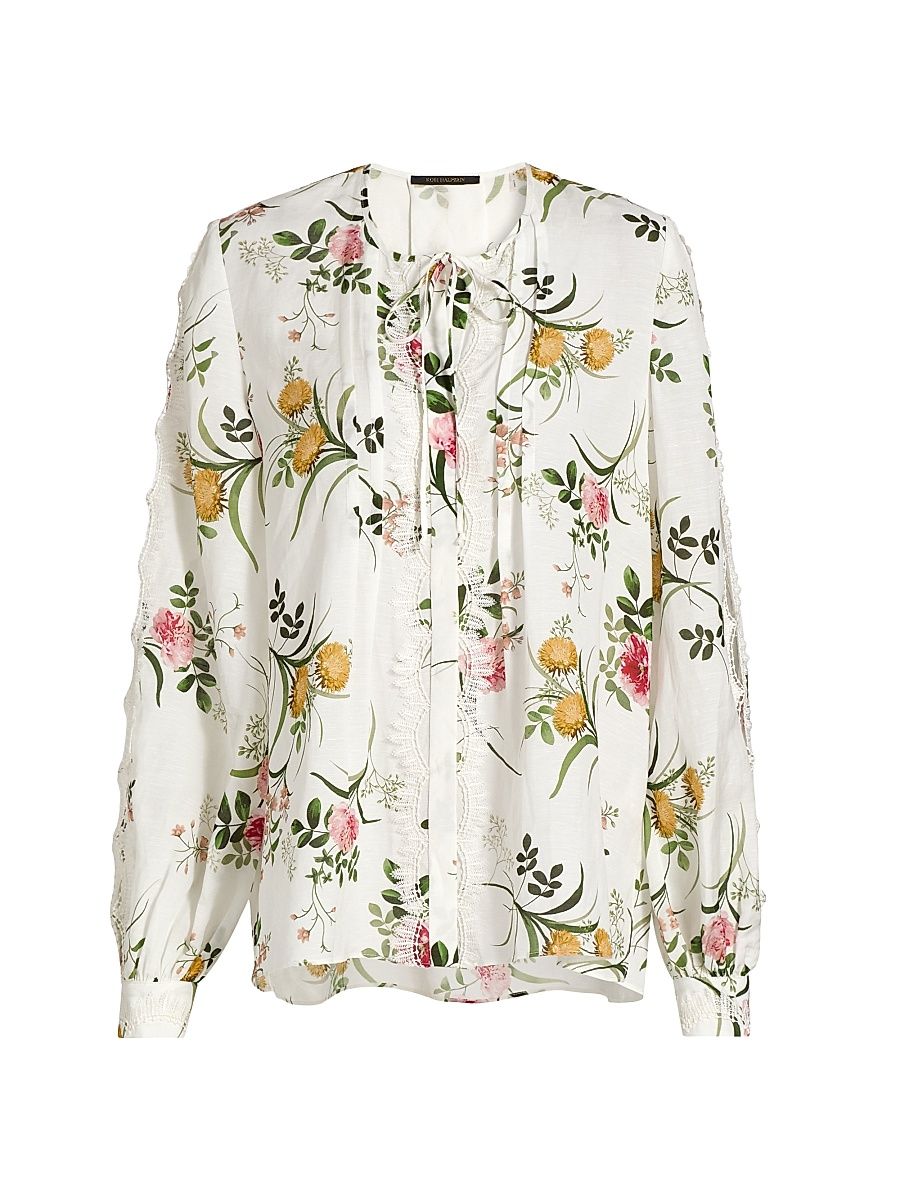 Women's Ren Floral Lace-Trim Blouse - White Multi - Size XL