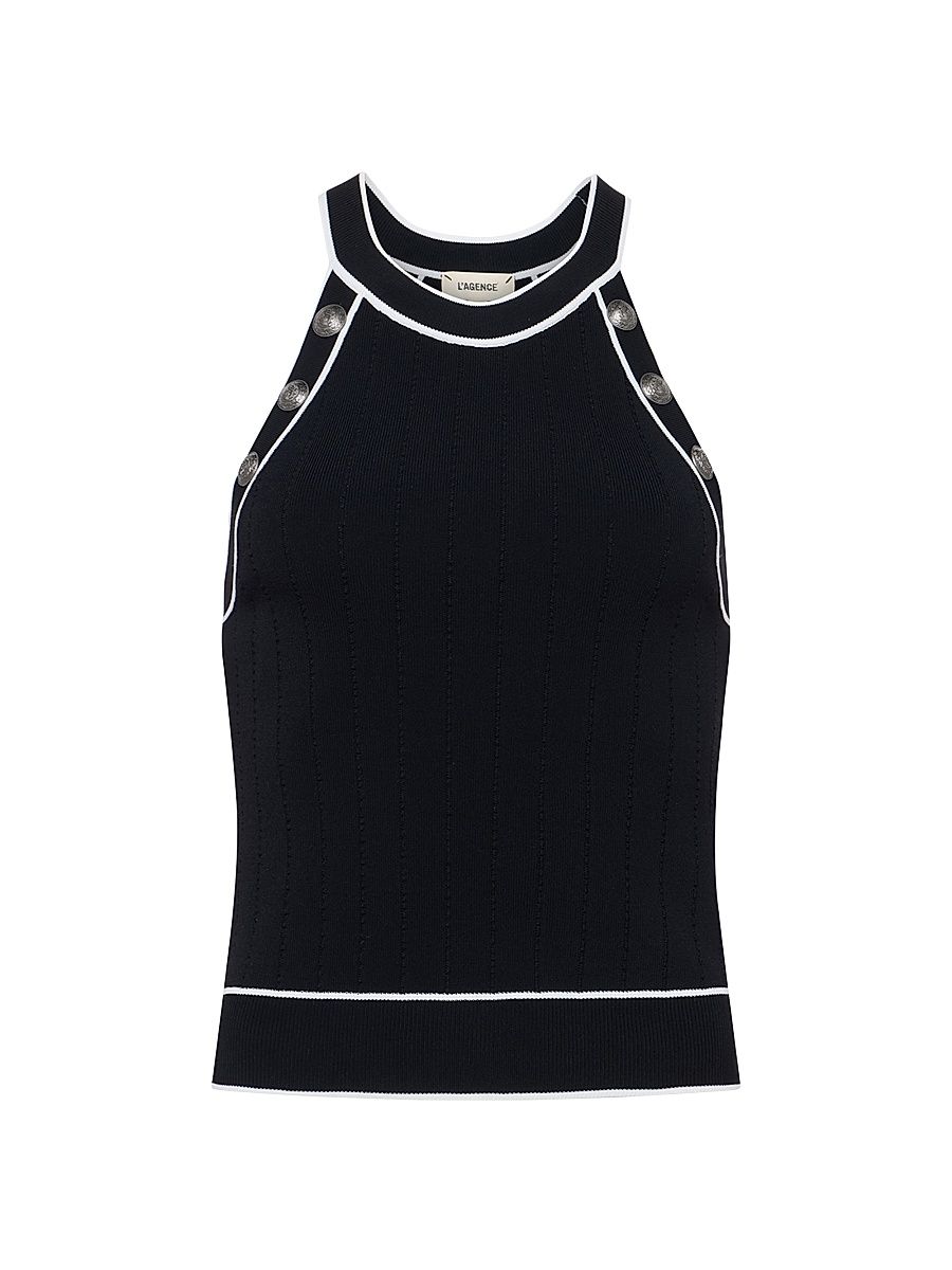 Women's Rosemary Button Tank - Black White - Size Large