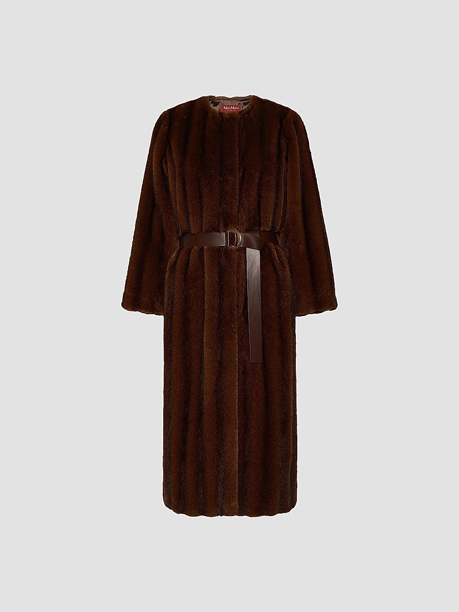 Women's Fluffy Textured Long Coat - Hazelnut Brown - Size 12