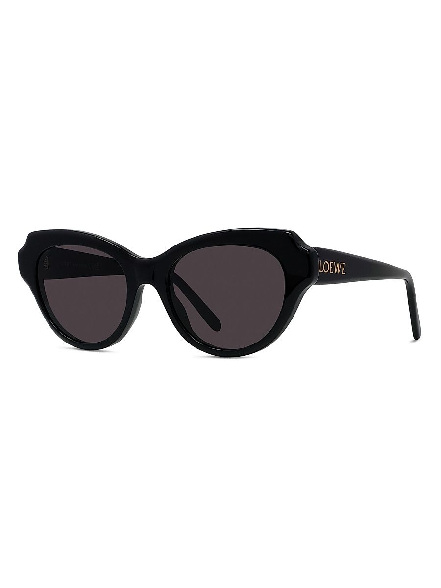 Women's Slim 53MM Geometric Sunglasses - Shiny Black Smoke