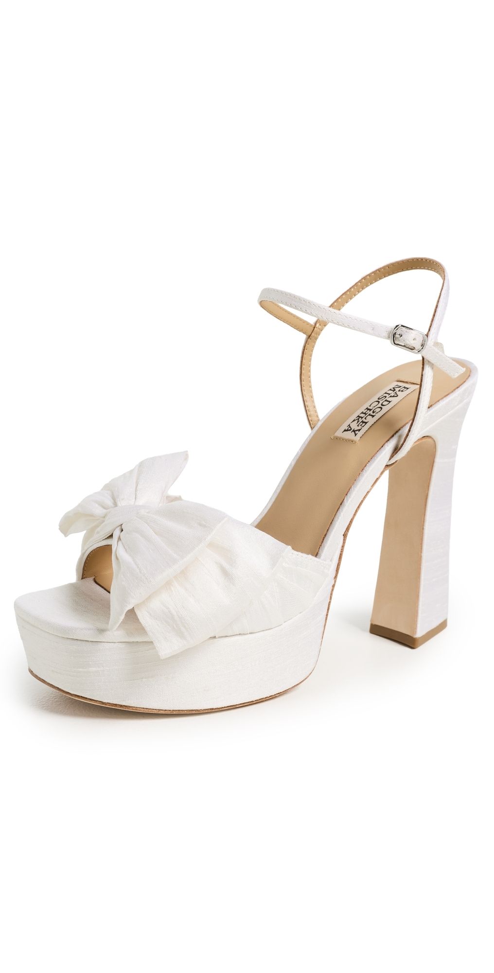 Badgley Mischka Olivia Platform Heels White Silk 8.5