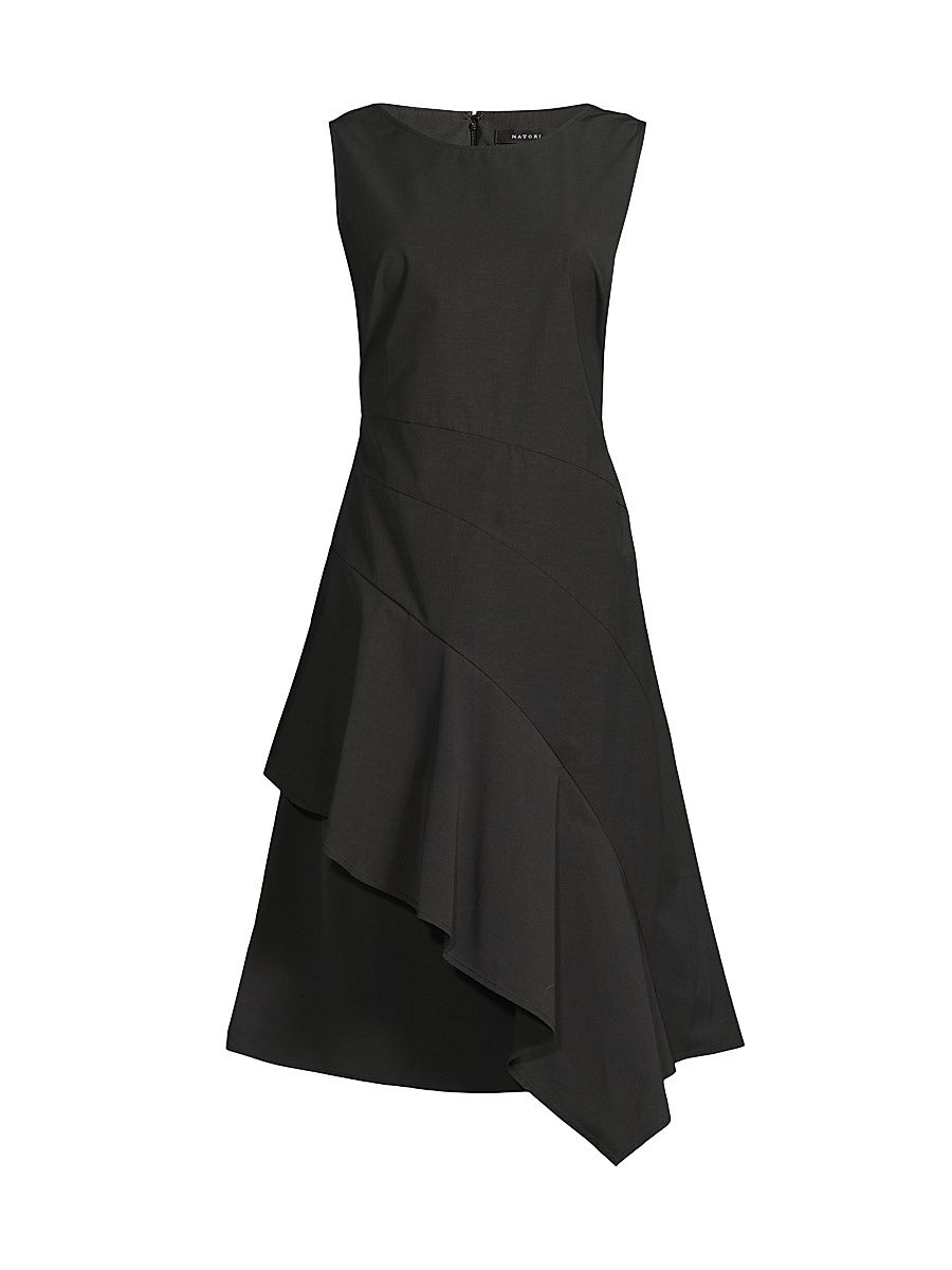 Women's Asymmetric Origami Taffeta Dress - Black - Size 8
