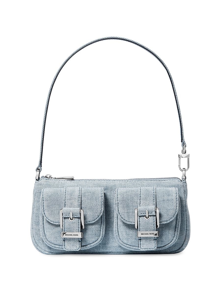 Women's Michael By Michael Kors Zoe Denim Pouchette Shoulder Bag - Dark Chambray