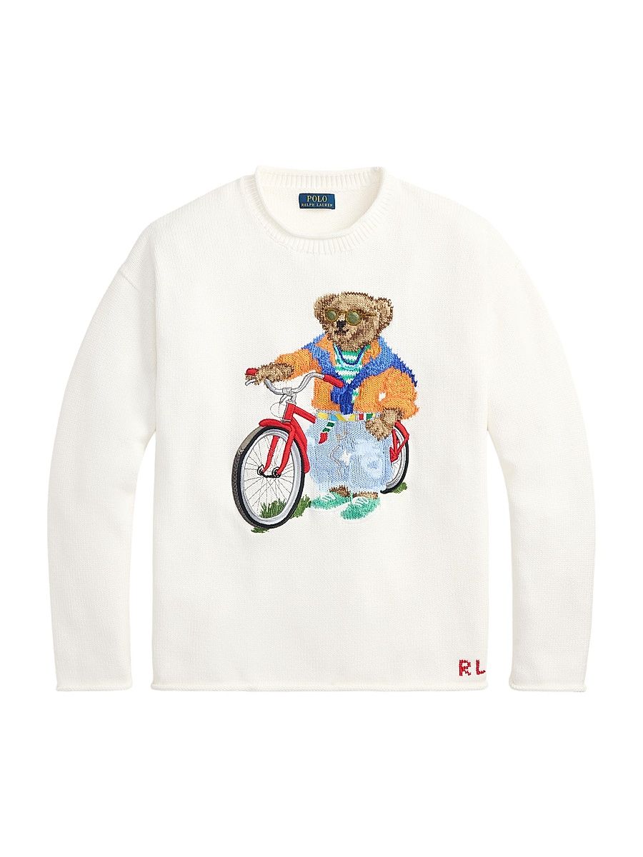 Men's Polo Bear Cotton Sweater - Deckwash White - Size Large
