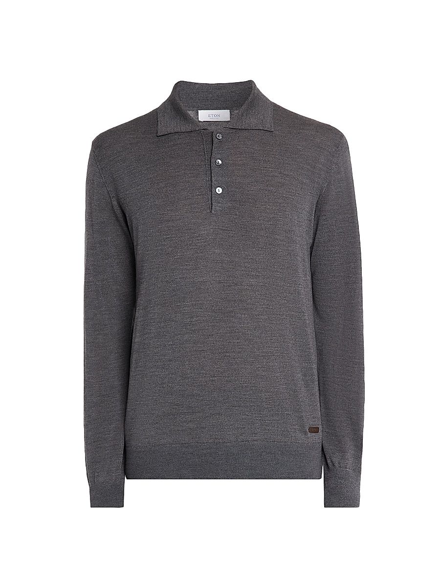 Men's Merino Wool Polo Sweater - Dark Grey - Size XXL