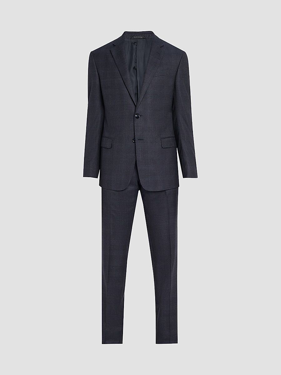 Men's Tonal Check Wool Suit - Dark Navy - Size 46