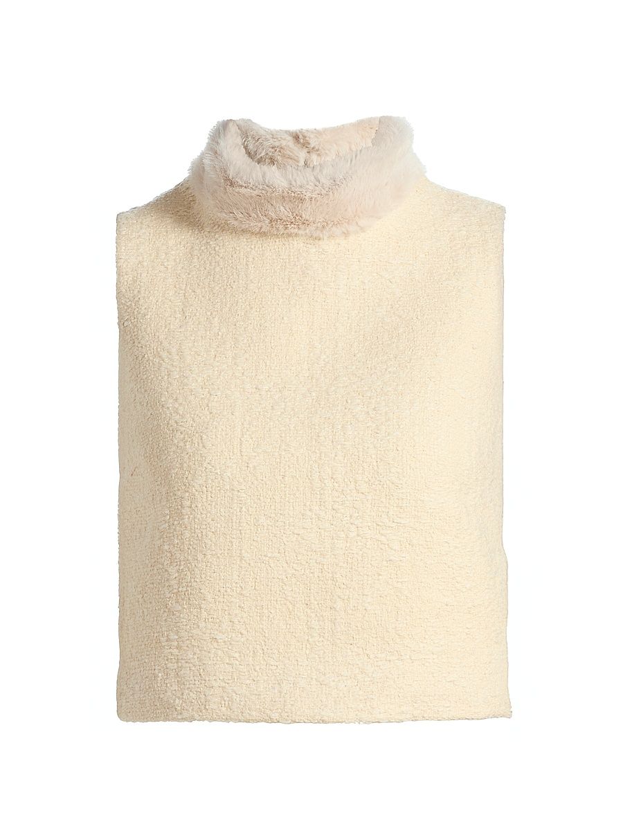 Women's Gina Faux Fur-Collar Tweed Boucle Top - Cloud Tweed - Size Small