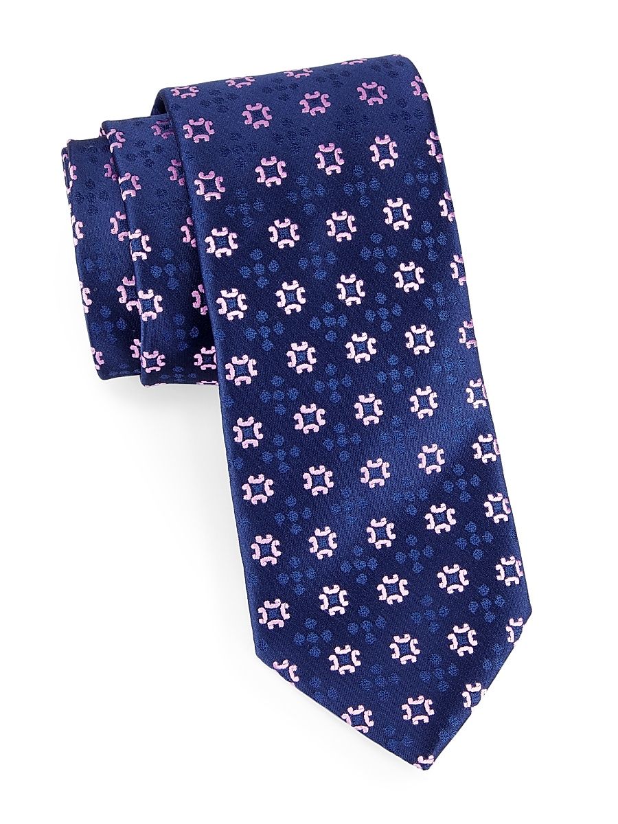Men's Medallion Silk Tie - Blue Pink