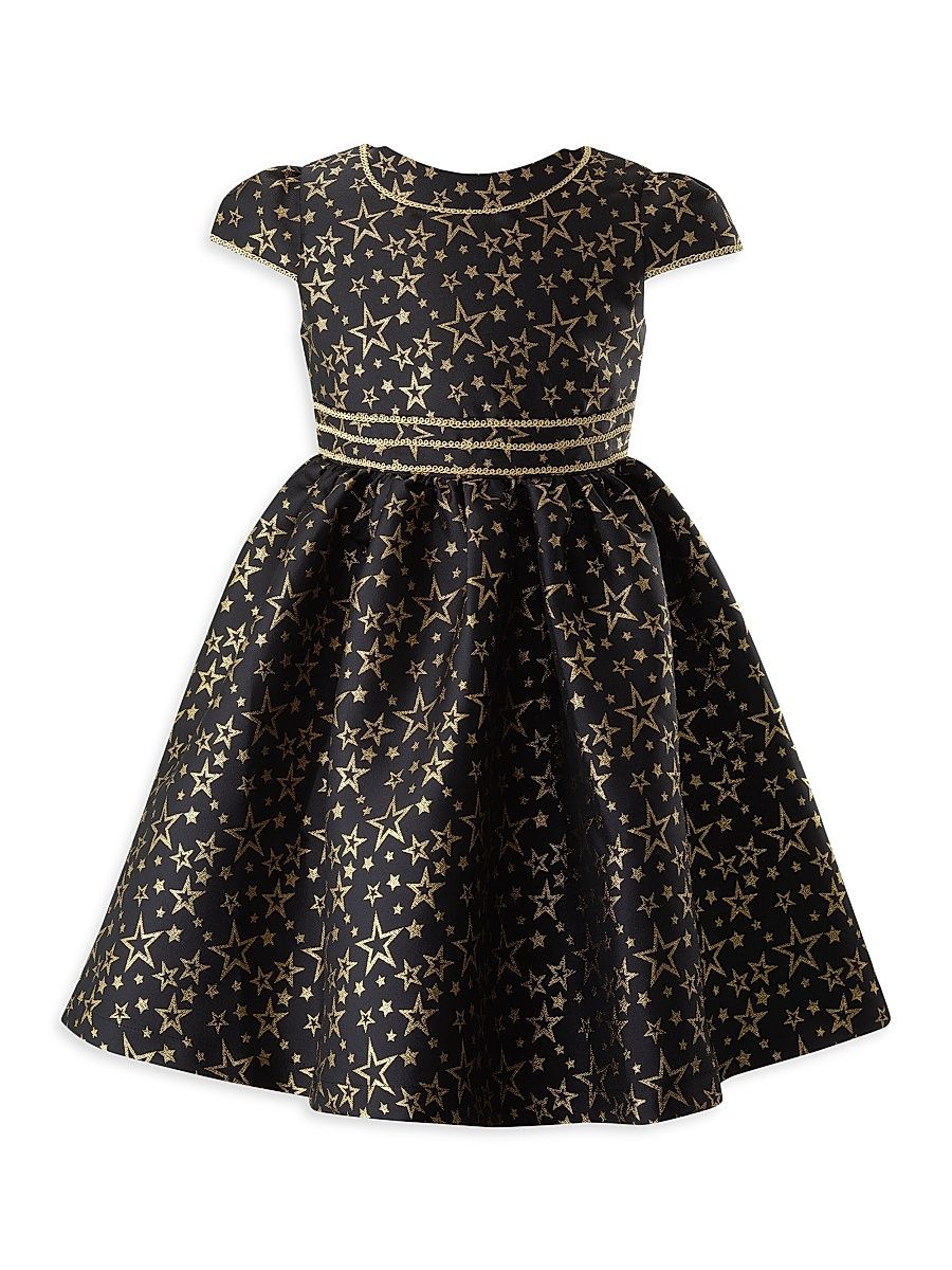 Little Girl's & Girl's Star Damask Dress - Black Gold - Size 12