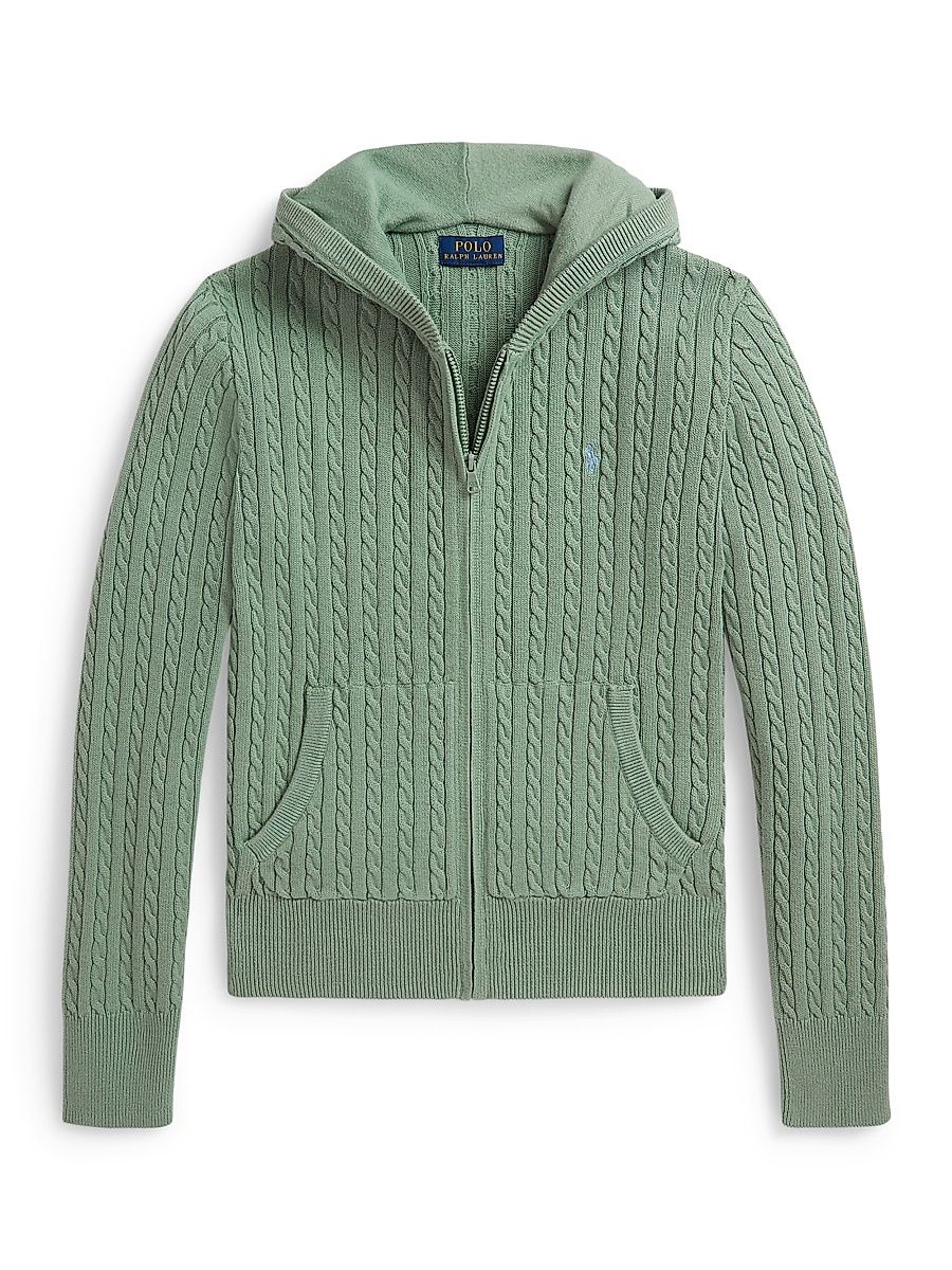 Little Girl's & Girl's Cable-Knit Cotton Zip-Up Hoodie - Faded Mint - Size 16