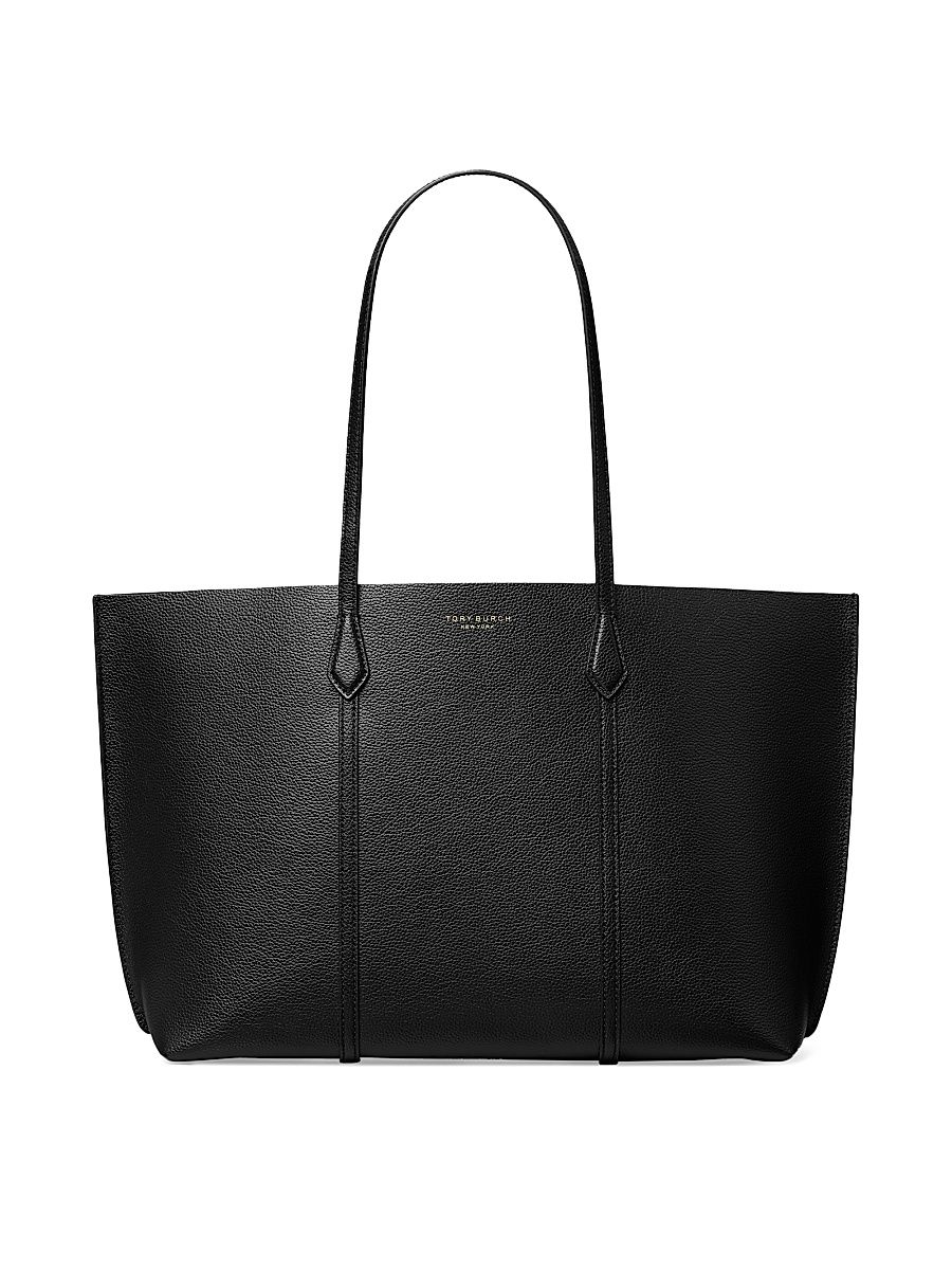 Women's Perry Logo Leather Tote Bag - Black
