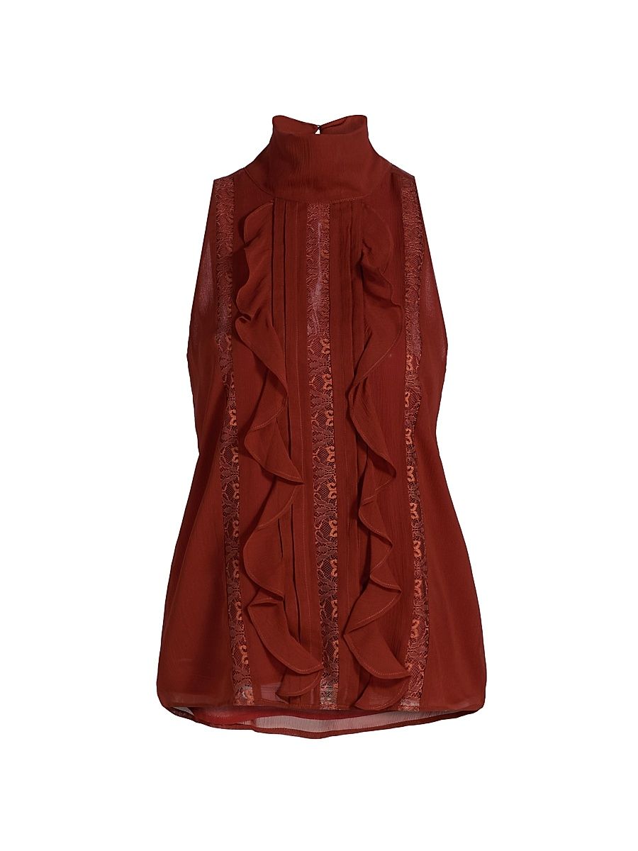 Women's Christine Ruffled Silk Top - Amber - Size Medium