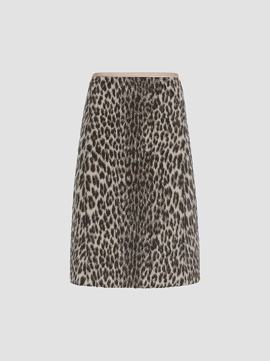 Women's Jacquard Wool and Alpaca Calf Length Skirt - Ecru - Size 12