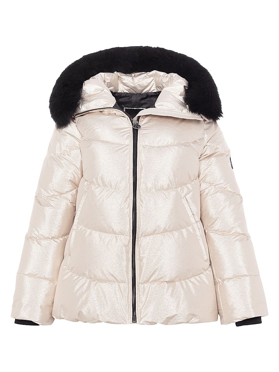 Women's Apres-Ski Jacket with Detachable Toscana Shearling lamb Hood Trim - Gold - Size Small
