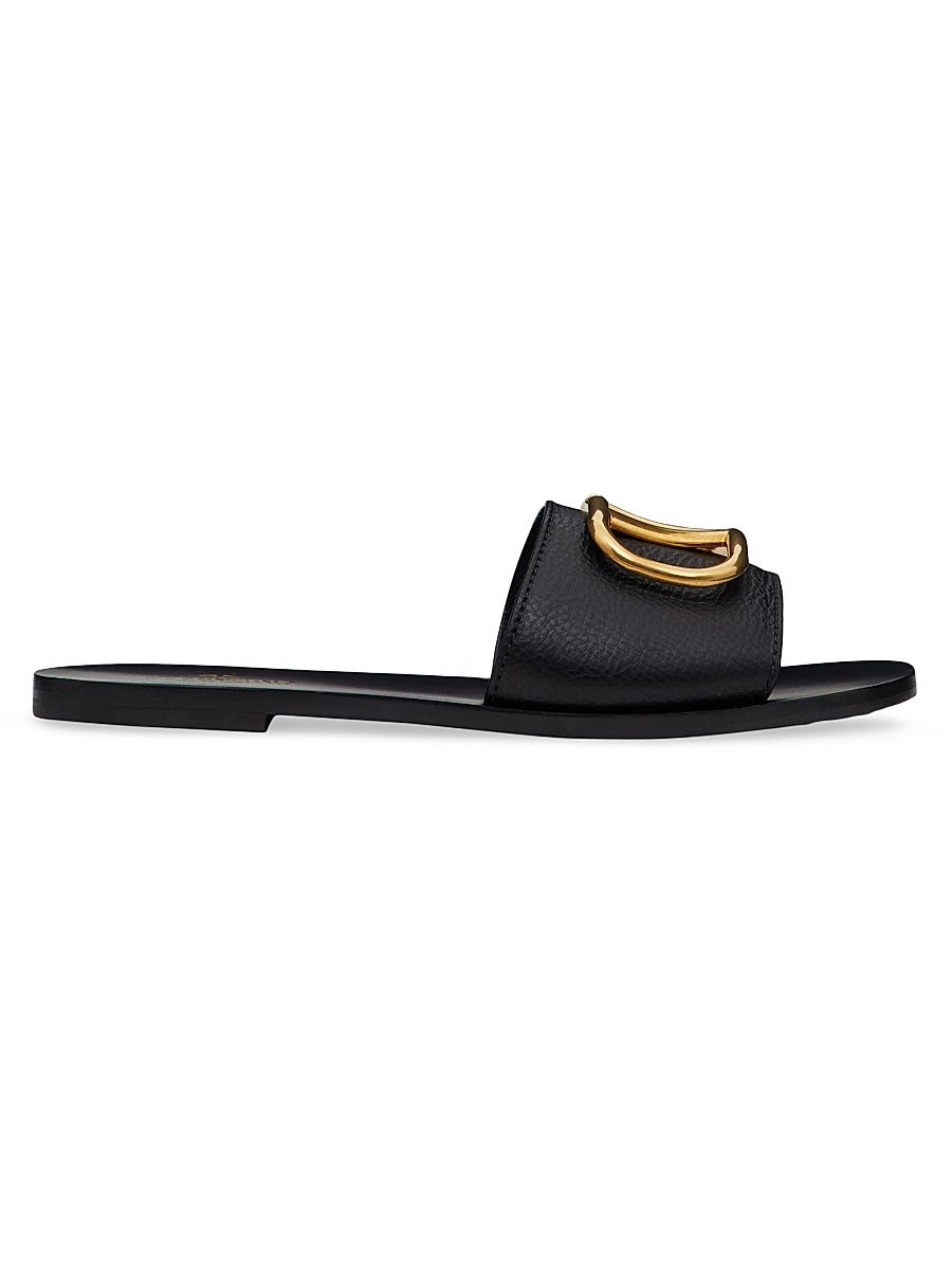 Women's VLogo Signature Slide Sandals in Grainy Cowhide - Black - Size 4.5