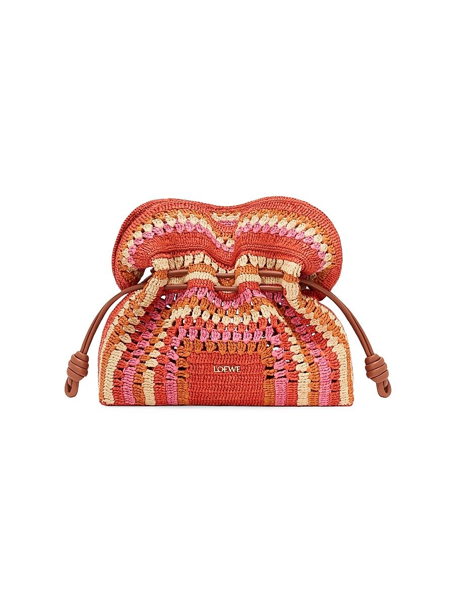 Women's LOEWE x Paula's Ibiza Flamenco Medium Crochet Raffia Clutch - Bright Orange Pink