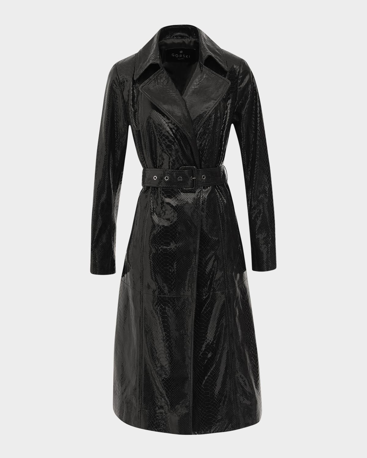 Python-Embossed Metis Suede Belted Trench Coat