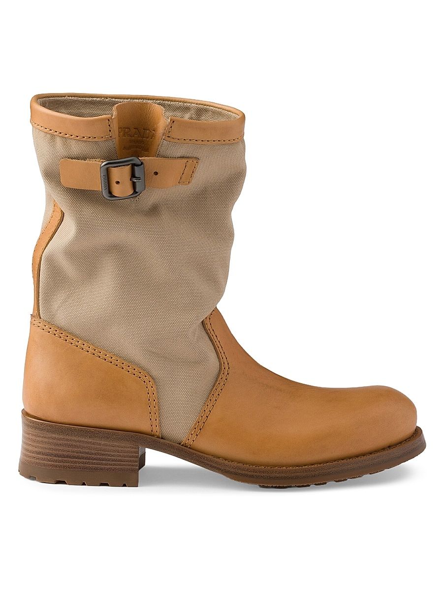 Women's Leather and Canvas Boots - Beige Khaki - Size 4.5