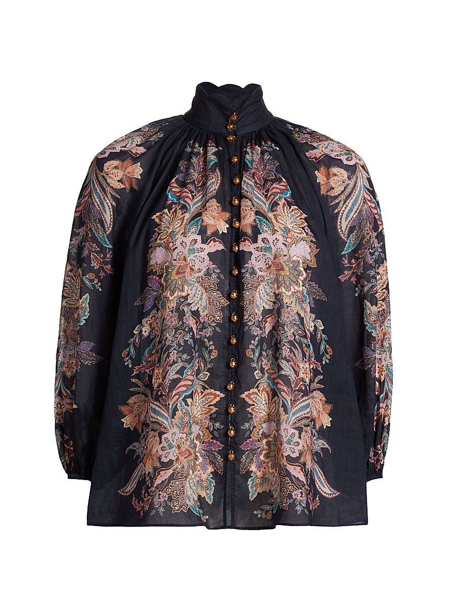 Women's Rhiannon Billow Paisley Blouse - Navy Multi Paisley - Size 0