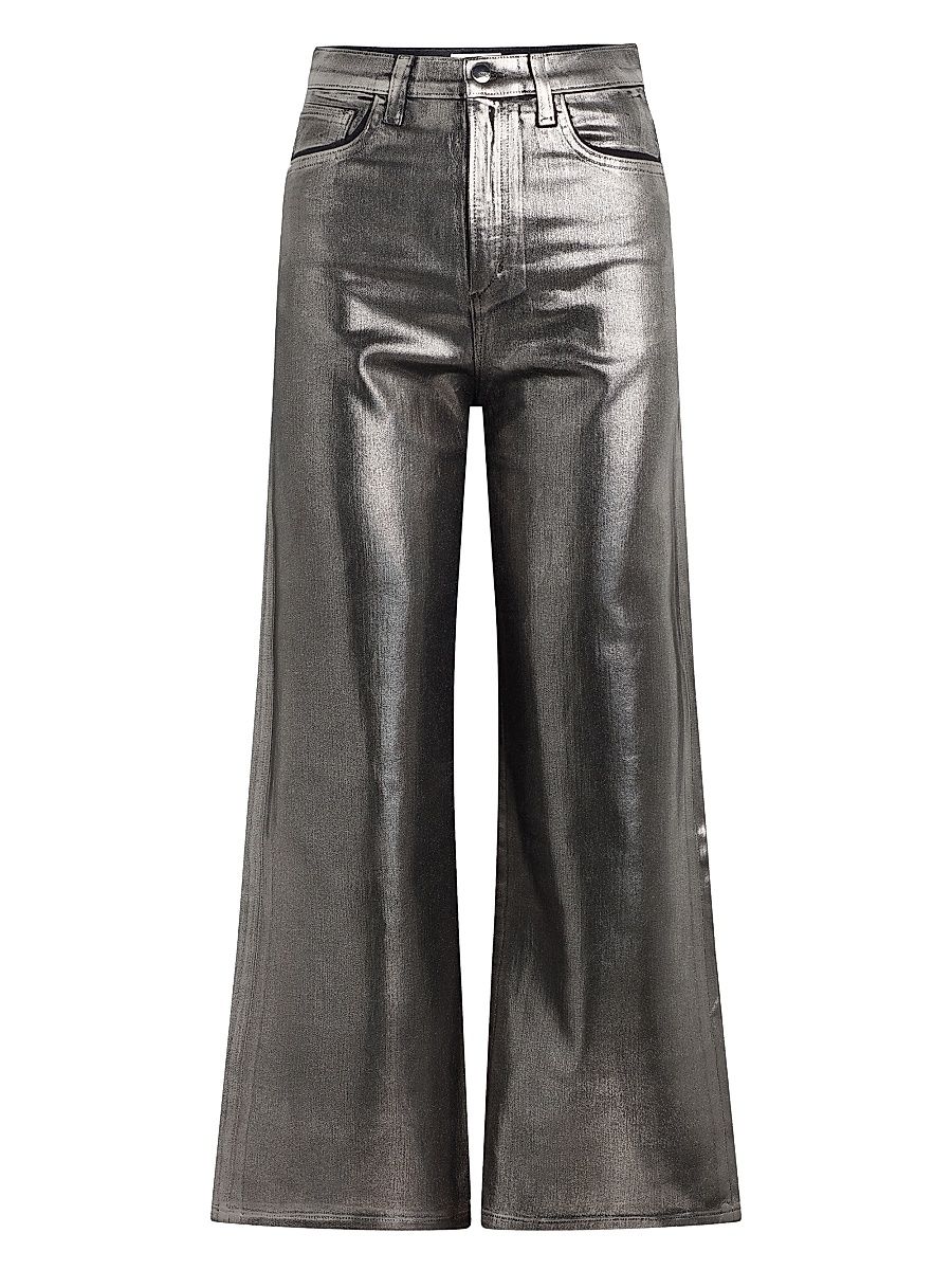 Women's The Mia Foiled Wide-Leg Ankle Crop Jeans - Pewter Foil - Size 30