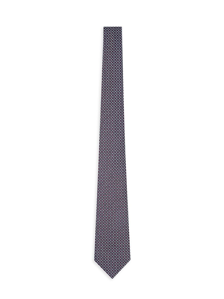 Men's Geometric Woven Silk Jacquard Tie - Bordeaux