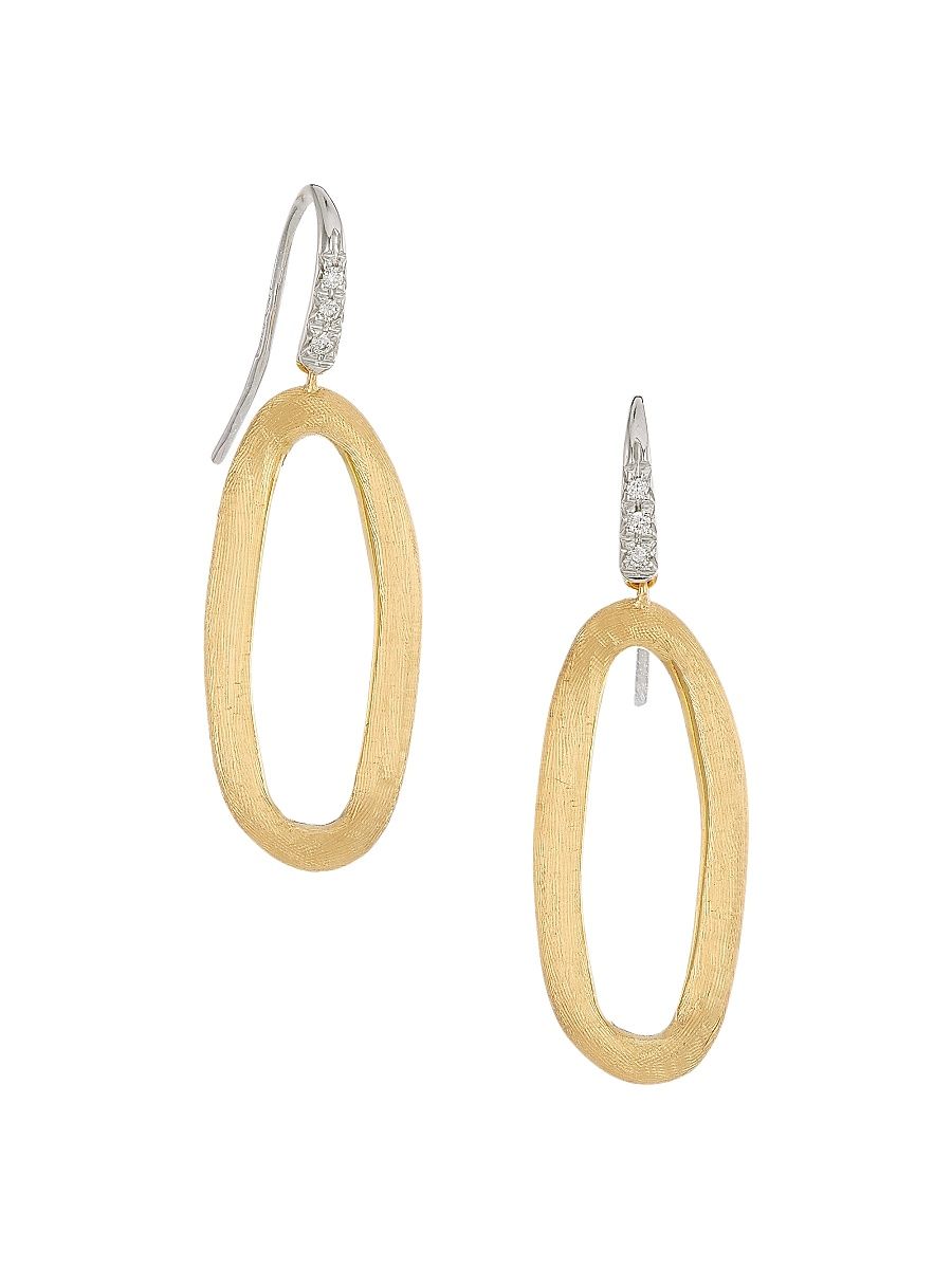 Women's Jaipur Two-Tone 18K Gold & Diamond Oval Hoop Drop Earrings - Yellow Gold