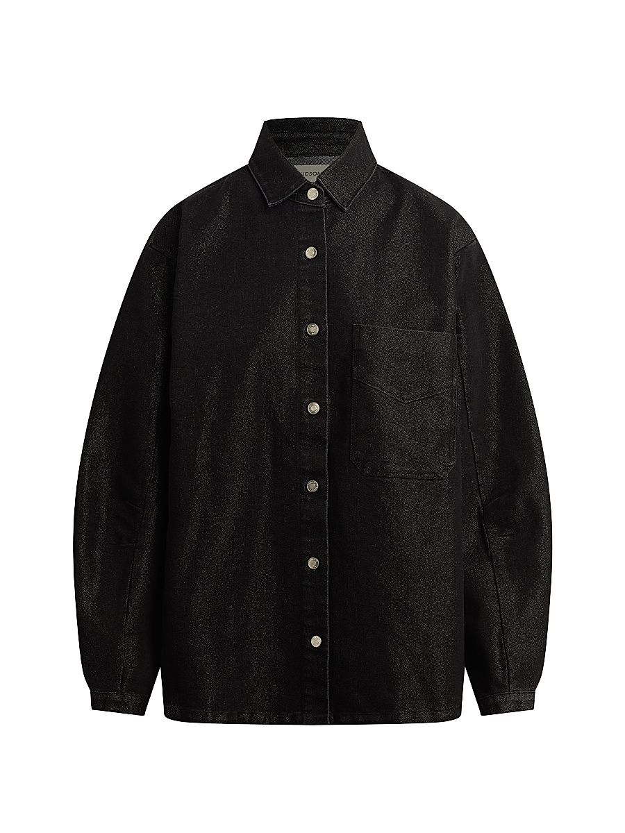 Women's Cotton-Blend Barrel-Sleeve Jacket - Metallic Rinse - Size XS