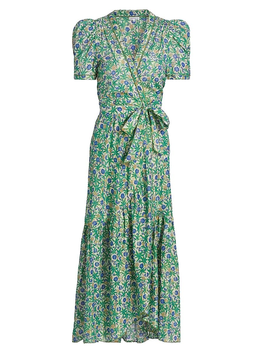 Women's Baba Cotton Wrap Midi-Dress - Blue Honolulu - Size XS