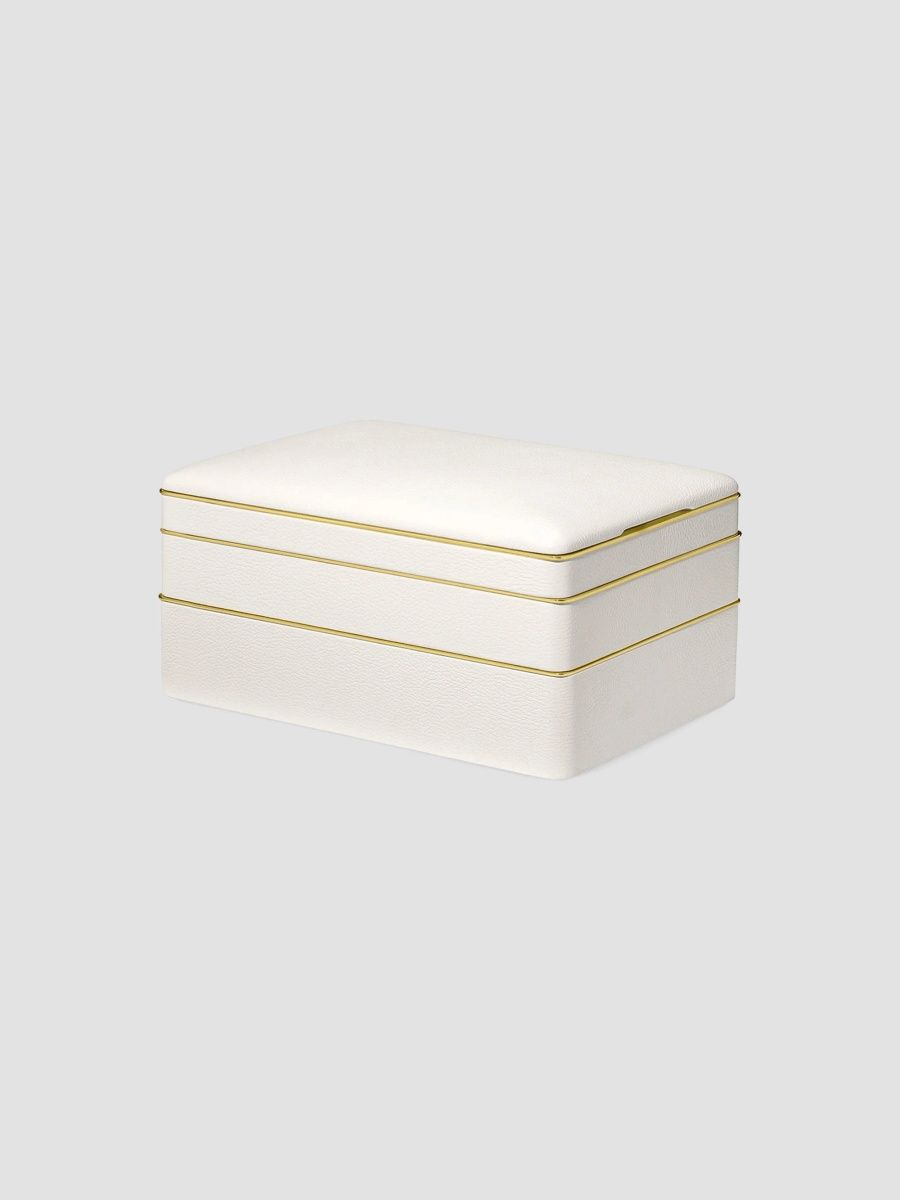 AERIN Piero Leather Large Stacked Jewelry Box - White