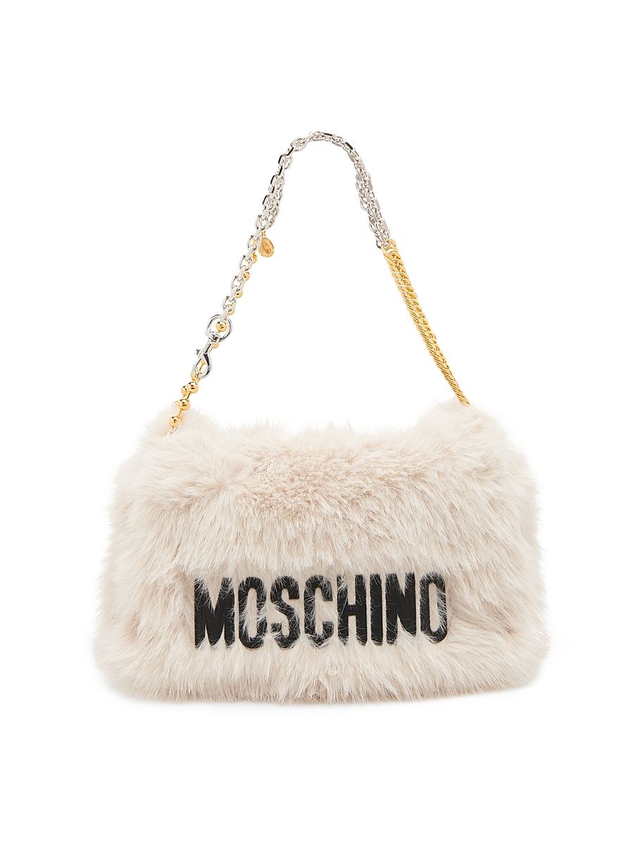 Women's Faux-Fur Shoulder Bag - White Black