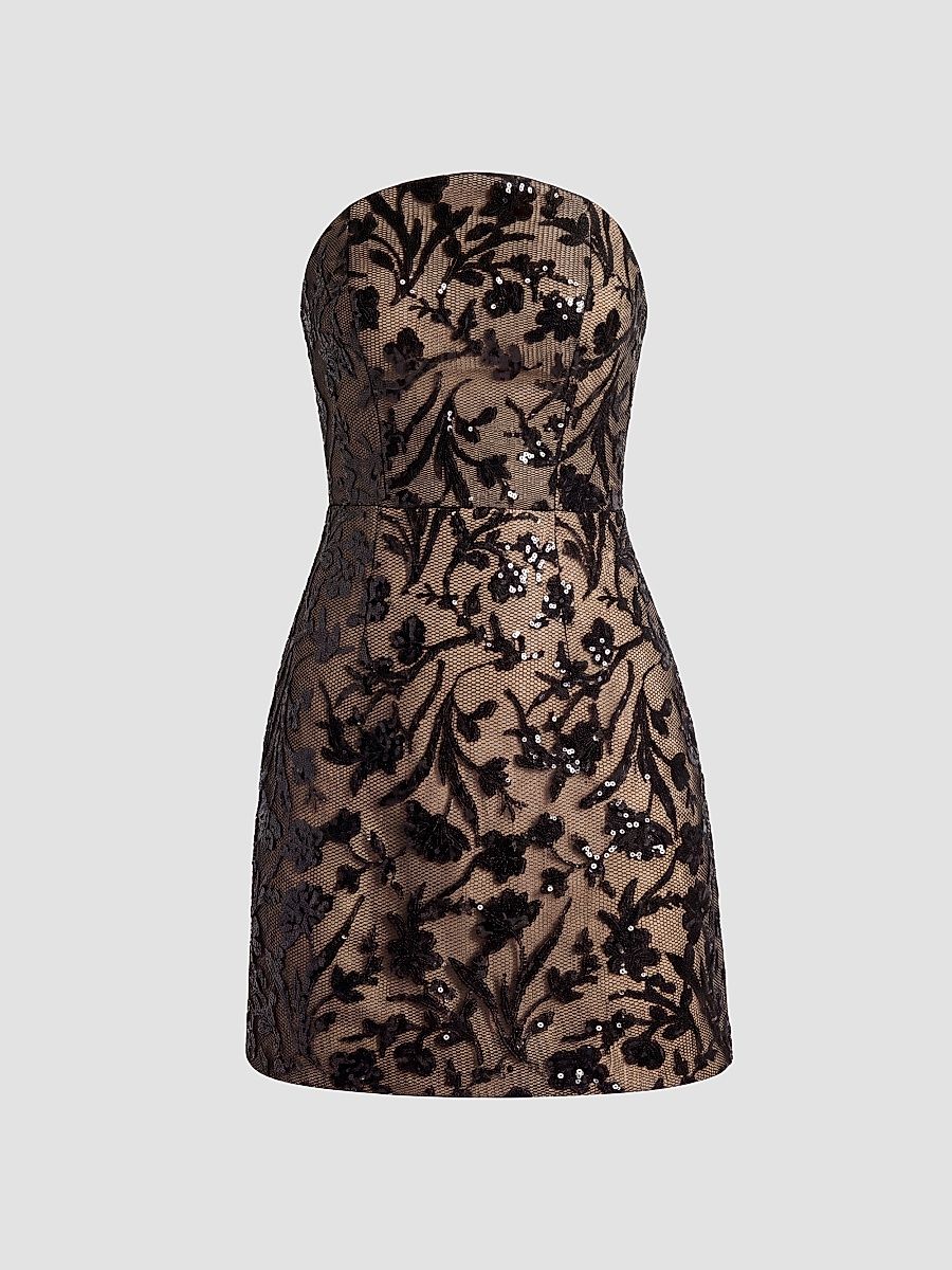 Women's Maisie Sequined Mesh Mini Dress - Black Beige - Size XXL