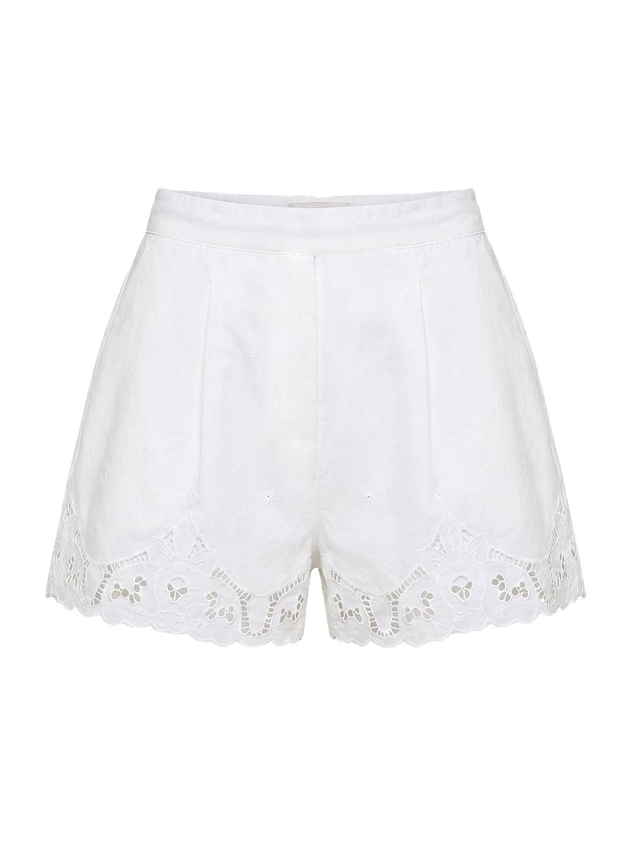 Women's Irma Lace-Trim Cotton Shorts - Ivory - Size 12
