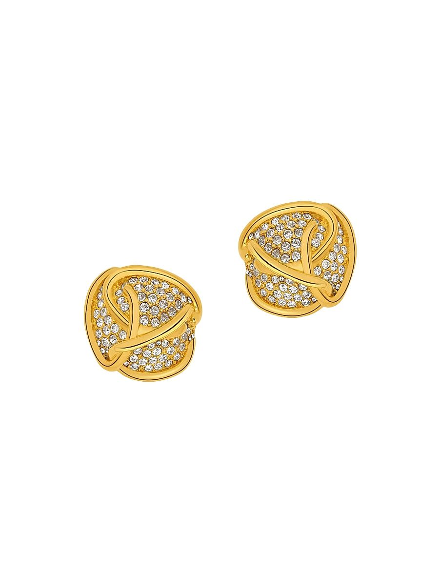 Women's Braided O 24K-Gold-Plated Brass & Glass Crystal Pavé Stud Earrings - Aquamarine