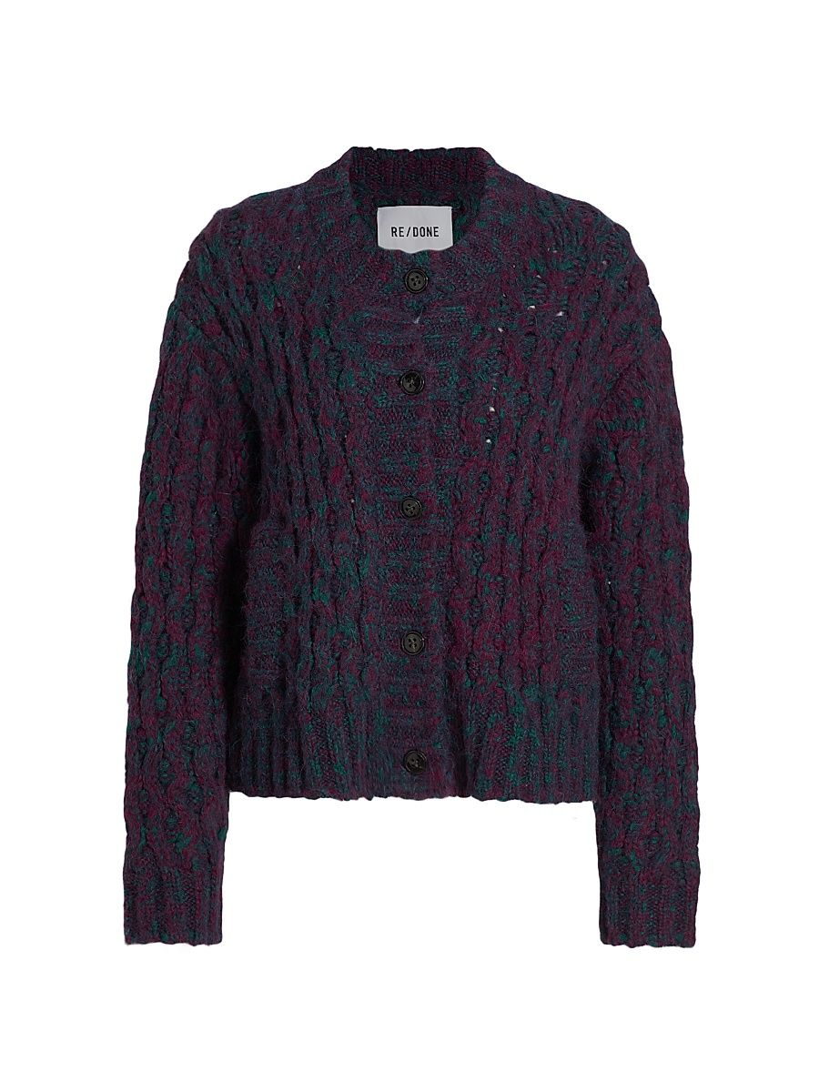 Women's '80s Chunky Crewneck Cardigan - Marled Plum - Size Large