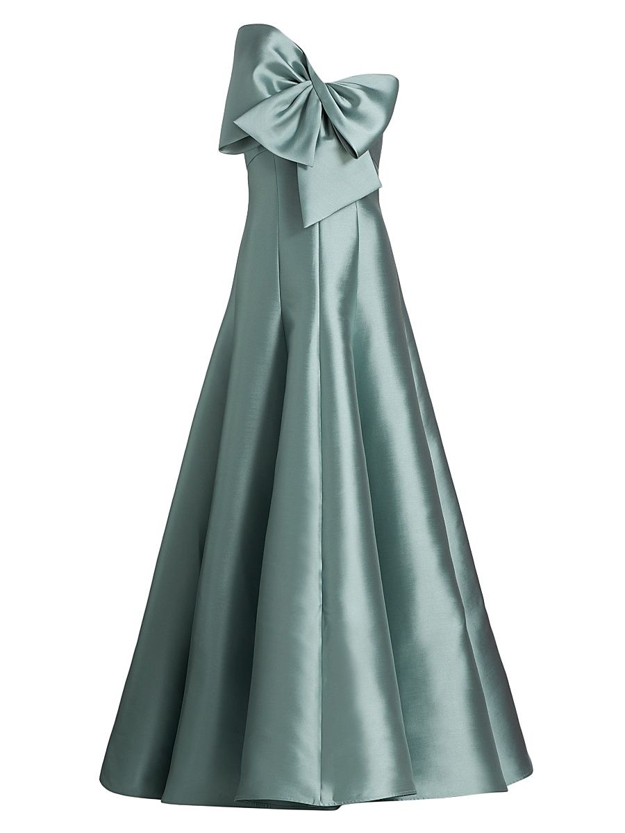 Women's Satin One-Shoulder Bow Gown - Jade - Size 16