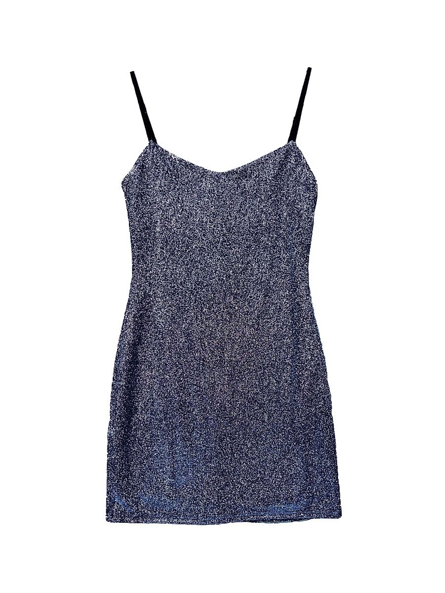 Girl's Glitter Fitted Minidress - Navy - Size 14